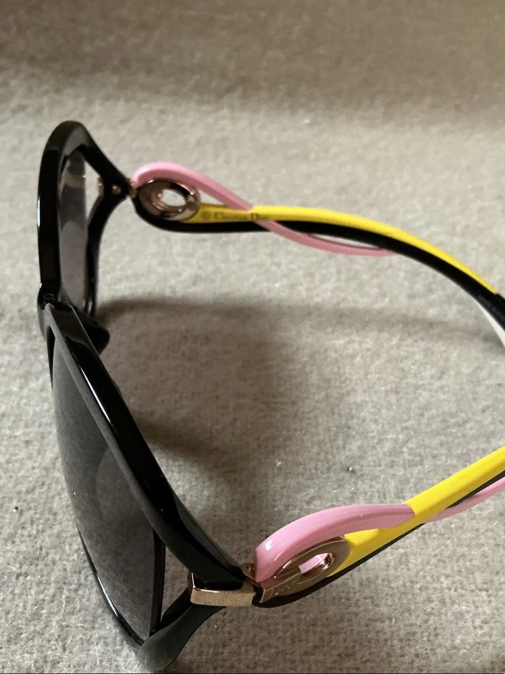 Dior Black Sunglasses with Yellow Temple Accents
